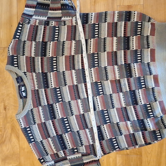 VIntage 90s cotton knit multicolor patchwork pattern oversized sweater - Picture 4 of 6